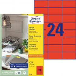 Etikety farebn 70x37mm Avery A4 100 hrkov erven