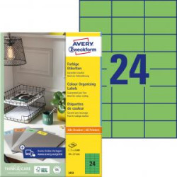 Etikety farebn 70x37mm Avery A4 100 hrkov zelen