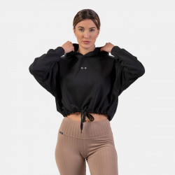 Dmska mikina Loose Fit Hoodie Crop Iconic Black - NEBBIA