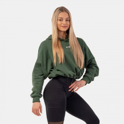 Dmska mikina Loose Fit Hoodie Crop Iconic Dark Green - NEBBIA