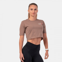 Dmske triko Crop Top Minimalist Logo Brown - NEBBIA