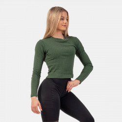 Dmske triko Long Sleeve Top Organic Cotton Dark Green - NEBBIA