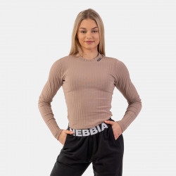 Dmske triko Ribbed Long Sleeve Top Organic Cotton Brown - NEBBIA