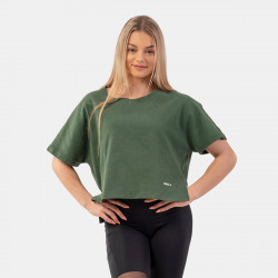 Dmske triko The Minimalist Crop Top Dark Green - NEBBIA