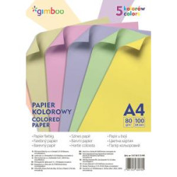 Farebn papier Gimboo A4 100 listov 80g 5 pastelovch farieb