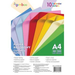 Farebn papier Gimboo A4 100 listov 80g 10 nenovch farieb