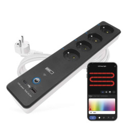 GoSmart predlovac kbel 2 m / 4 zsuvky / s vyp. / s USB / biely-ierny / PVC / 1,5 mm2