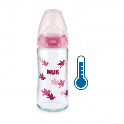 Sklenen dojensk faa NUK First Choice s kontrolou teploty 240 ml ruov