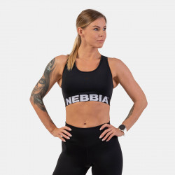 portov podprsenka Medium Impact Cross Back Black - NEBBIA